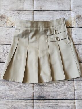 French Toast Khaki Pleated Skort with Side Buckle Straps
